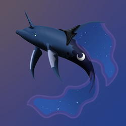 Size: 894x894 | Tagged: safe, artist:foxbeast, princess luna, dolphin, g4, cetacean, crossover, dolphified, dorsal fin, ecco 2 future dolphin, ecco the dolphin, female, fin, flowing tail, horn, not salmon, ocean, solo, species swap, swimming, tail, transformation, underwater, video game, wat, water