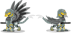 Size: 6706x3111 | Tagged: safe, artist:vector-brony, oc, oc only, griffon, fallout equestria, absurd resolution, armor, claws, metal, power armor, simple background, steel, tail, transparent background, vector, wings