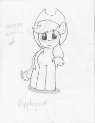 Size: 1700x2188 | Tagged: safe, artist:darkpsychomessiah, applejack, g4, female, monochrome, scan, solo, traditional art