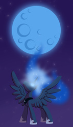 Size: 800x1394 | Tagged: safe, artist:flutterluv, princess luna, g4, blue moon, female, magic, moon, moon work, solo, spread wings