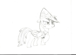 Size: 2339x1700 | Tagged: safe, artist:darkpsychomessiah, daring do, g4, female, monochrome, scan, solo, traditional art