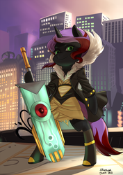 Size: 883x1250 | Tagged: safe, artist:siberwar, pony, ponified, red (transistor), solo, sword, transistor