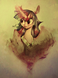 Size: 2227x3001 | Tagged: safe, artist:locksto, twilight sparkle, alicorn, pony, g4, alternate hairstyle, beautiful, big eyes, determined, female, floppy ears, frown, high res, large wings, mare, regalia, royalty, solo, traditional art, twilight sparkle (alicorn), watercolor painting