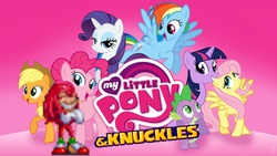 Size: 1191x670 | Tagged: safe, artist:alexandlilli, applejack, fluttershy, pinkie pie, rainbow dash, rarity, spike, twilight sparkle, g4, crossover, cut and paste, knuckles the echidna, male, mane seven, mane six, needs more jpeg, parody, sonic & knuckles, sonic the hedgehog (series)