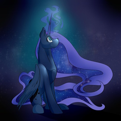 Size: 1024x1024 | Tagged: safe, artist:aurorasky, princess luna, g4, female, magic, sitting, solo