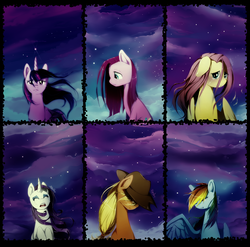 Size: 1916x1892 | Tagged: safe, artist:skyeypony, applejack, fluttershy, pinkie pie, rainbow dash, rarity, twilight sparkle, alicorn, pony, g4, crying, female, mane six, mare, sad, twilight sparkle (alicorn), windswept mane