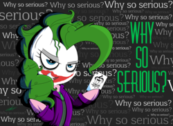 Size: 2202x1606 | Tagged: safe, artist:therandomjoyrider, pinkie pie, g4, card, clothes, female, parody, pinkie joker, solo, the dark knight, the joker, why so serious?
