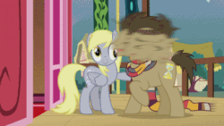 Size: 336x189 | Tagged: safe, screencap, derpy hooves, doctor whooves, time turner, earth pony, pony, g4, slice of life (episode), animated, head shake, loop, male, stallion
