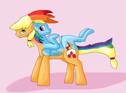 Size: 1754x1288 | Tagged: safe, artist:mojo1985, applejack, rainbow dash, g4, conjoined, fusion, wat, we have become one, what has magic done