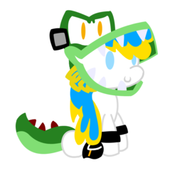 Size: 1024x1070 | Tagged: safe, artist:raimbownyan, oc, clothes, cosplay, costume, crossover, male, simple background, sitting, sonic the hedgehog (series), transparent background, vector the crocodile