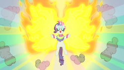 Size: 640x360 | Tagged: safe, screencap, rarity, g4, sonic rainboom (episode), burning, butterfly wings, female, fire, solo