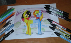 Size: 1280x779 | Tagged: safe, artist:winter1987, oc, oc only, earth pony, pony, unicorn, do princesses dream of magic sheep, g4, conjoined, fusion, pushmi-pullyu, traditional art