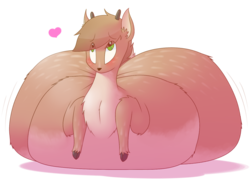 Size: 1280x914 | Tagged: safe, artist:secretgoombaman12345, oc, oc only, oc:roe, deer, belly, belly bed, bhm, butt, cute, fat, heart, impossibly large belly, obese, plot, solo