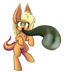 Size: 831x900 | Tagged: safe, artist:heir-of-rick, applejack, monster pony, original species, tatzlpony, miss pie's monsters, g4, female, fourth wall, impossibly large ears, simple background, solo, tatzljack, tentacle tongue, tentacles, tongue out, transparent, transparent background