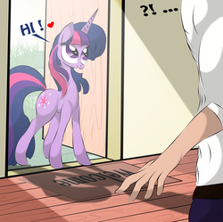 Size: 2313x2304 | Tagged: safe, artist:v-d-k, twilight sparkle, human, g4, cute, dialogue, heart, high res, open mouth, smiling, surprised