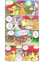 Size: 1600x2261 | Tagged: safe, artist:jeremy3, apple bloom, derpy hooves, scootaloo, sweetie belle, earth pony, pegasus, pony, unicorn, comic:everfree, g4, cafe, checklist, clover cafe, comic, cutie mark crusaders, female, filly, glasses, mailmare, mare, pencil, pinky and the brain, ponyville, saddle bag