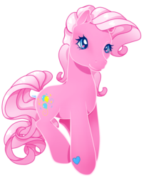 Size: 737x911 | Tagged: safe, artist:prettywitchdoremi, pinkie pie, g3, g4, female, heart, heart eyes, solo, wingding eyes