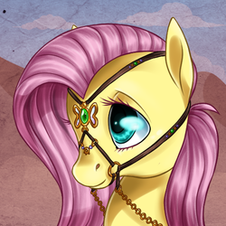 Size: 500x500 | Tagged: safe, artist:wiwolf, fluttershy, saddle arabian, g4, bridle, female, solo