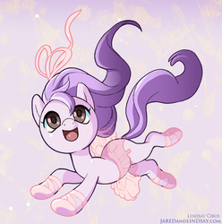 Size: 763x769 | Tagged: safe, artist:lindsay cibos, oc, oc only, earth pony, pony, ballerina, ballet, ballet slippers, bow, clothes, female, floating, hair bow, mare, open mouth, open smile, smiling, solo, tutu