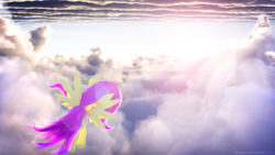 Size: 1920x1080 | Tagged: safe, artist:shastro, fluttershy, g4, 3d, blender, cloud, cloudy, female, flying, scenery, sky, solo, wip