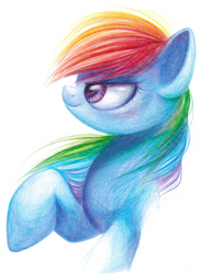 Size: 1280x1746 | Tagged: safe, artist:annielith, rainbow dash, g4, female, profile, raised hoof, solo, traditional art