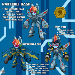 Size: 800x800 | Tagged: safe, artist:sanyo2100, rainbow dash, robot, g4, crossover, medabots, rainbot dash, video game, weapon
