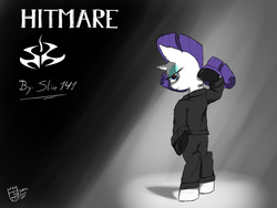 Size: 1024x768 | Tagged: safe, artist:sanyo2100, rarity, pony, g4, barcode, bipedal, clothes, crossover, hitman, suit, video game