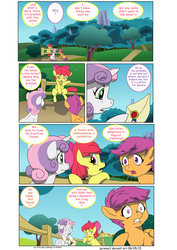 Size: 1600x2261 | Tagged: safe, artist:jeremy3, apple bloom, scootaloo, sweetie belle, earth pony, pony, comic:everfree, g4, comic, cutie mark crusaders, everfree forest, letter, scared