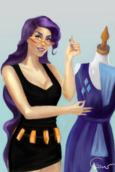 Size: 400x598 | Tagged: safe, artist:agataczerw, rarity, human, g4, clothes, dress, glasses, humanized, nail polish, needle, sewing