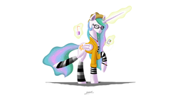 Size: 7111x4000 | Tagged: safe, artist:markiz707, princess celestia, alicorn, pony, g4, clothes, female, glasses, hat, hipster, ipod, mare, simple background, solo, white background