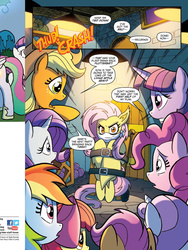Size: 720x960 | Tagged: safe, idw, official comic, apple bloom, applejack, fluttershy, pinkie pie, rainbow dash, rarity, scootaloo, sweetie belle, twilight sparkle, alicorn, bat pony, pony, g4, night of the living apples, spoiler:comic, spoiler:comic33, comic, female, flutterbat, idw advertisement, mane six, mare, preview, speech bubble, tied down, twilight sparkle (alicorn)