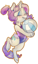 Size: 564x955 | Tagged: artist needed, safe, artist:rarityswardrobe, rarity, pony, unicorn, g4, beach, beach ball, bipedal, clothes, cute, eyes closed, eyeshadow, female, makeup, one-piece swimsuit, simple background, solo, swimsuit, transparent background