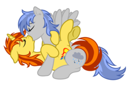 Size: 7200x4800 | Tagged: safe, artist:dewlshock, edit, oc, oc only, pegasus, pony, unicorn, absurd resolution, base used, eyes closed, female, kiss on the lips, kissing, lesbian, oc x oc