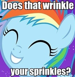 Size: 289x298 | Tagged: safe, rainbow dash, g4, cute, dashabetes, eyes closed, female, filly, filly rainbow dash, image macro, jimmies, meme, reaction, reaction image, solo, younger