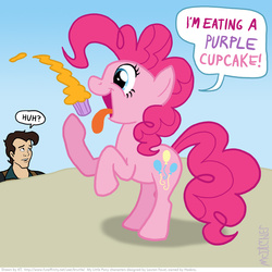 Size: 833x833 | Tagged: safe, artist:kturtle, pinkie pie, human, g4, cupcake, ghostbusters, peter venkman, the real ghostbusters