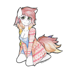 Size: 1700x2000 | Tagged: safe, artist:crystalfilth, oc, oc only, oc:mili feathery, anthro, cleavage, female, solo, traditional art