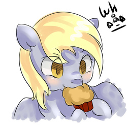 Size: 1024x1009 | Tagged: safe, artist:walthooves, derpy hooves, pegasus, pony, g4, eating, female, mare, muffin, nom, solo, that pony sure does love muffins