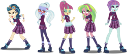 Size: 5904x2500 | Tagged: safe, artist:xebck, indigo zap, lemon zest, sour sweet, sugarcoat, sunny flare, equestria girls, g4, my little pony equestria girls: friendship games, clothes, crystal prep academy, crystal prep academy uniform, crystal prep shadowbolts, glasses, goggles, high res, school uniform, shadow five, simple background, transparent background, vector