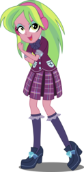 Size: 3000x6085 | Tagged: safe, artist:xebck, lemon zest, equestria girls, g4, my little pony equestria girls: friendship games, absurd resolution, bowtie, clothes, crystal prep academy, crystal prep shadowbolts, female, headphones, pleated skirt, simple background, skirt, socks, solo, transparent background, vector
