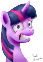 Size: 444x646 | Tagged: safe, artist:mentalmongloid, twilight sparkle, g4, female, grin, nervous, simple background, solo, white background