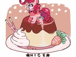 Size: 1024x768 | Tagged: safe, artist:supernoncutie, pinkie pie, g4, female, flan, micro, ponies in food, pudding, solo, tiny ponies, unshorn fetlocks