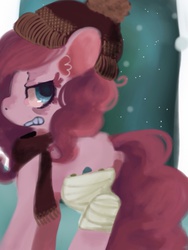 Size: 768x1024 | Tagged: safe, artist:supernoncutie, pinkie pie, g4, bandage, clothes, female, hat, scarf, solo