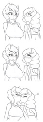 Size: 682x1920 | Tagged: safe, artist:jonfawkes, oc, oc only, oc:deepthroat cockslut, oc:reppy, anthro, black and white, blushing, female, grayscale, heart, kissing, lesbian, monochrome, oc x oc