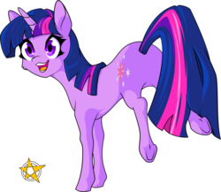 Size: 958x833 | Tagged: safe, artist:amberpendant, edit, twilight sparkle, pony, unicorn, g4, bucking, butt, cheek fluff, featureless crotch, female, mare, open mouth, plot, simple background, smiling, solo, transparent background, underhoof, wingless edit