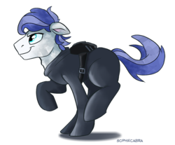 Size: 830x686 | Tagged: safe, artist:spainfischer, oc, oc only, crystal pony, pony, clothes, jumpsuit, parachute, simple background, sneaking suit, solo, transparent background