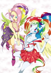 Size: 1102x1561 | Tagged: safe, artist:ddd1983, fluttershy, rainbow dash, equestria girls, g4, my little pony equestria girls: rainbow rocks, armpits, cleavage, clothes, female, midriff, pixiv, ponied up