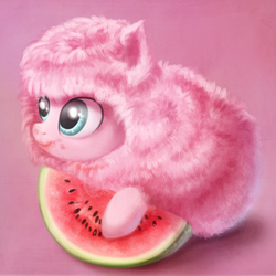 Size: 1000x1000 | Tagged: dead source, safe, artist:annielith, oc, oc only, oc:fluffle puff, pony, solo, watermelon