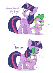 Size: 1050x1436 | Tagged: safe, artist:dm29, spike, twilight sparkle, alicorn, dragon, pony, g4, annoyed, comic, cute, dialogue, duo, female, horn, hug, mama twilight, mare, simple background, spikabetes, spike is not amused, spikelove, twiabetes, twilight sparkle (alicorn), white background, wings