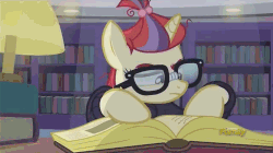 Size: 500x280 | Tagged: safe, screencap, moondancer, twilight sparkle, alicorn, pony, unicorn, amending fences, g4, season 5, animated, book, broken glasses, discovery family, discovery family logo, female, frown, gasp, glasses, haycartes' method, lamp, library, magic, mare, moon dancer's book, open mouth, paper twilight, reading, surprised, telekinesis, twilight sparkle (alicorn), twilight stalker, wide eyes