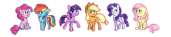 Size: 1280x282 | Tagged: safe, artist:vividvulpine, applejack, fluttershy, pinkie pie, rainbow dash, rarity, twilight sparkle, alicorn, pony, g4, female, mane six, mare, twilight sparkle (alicorn)